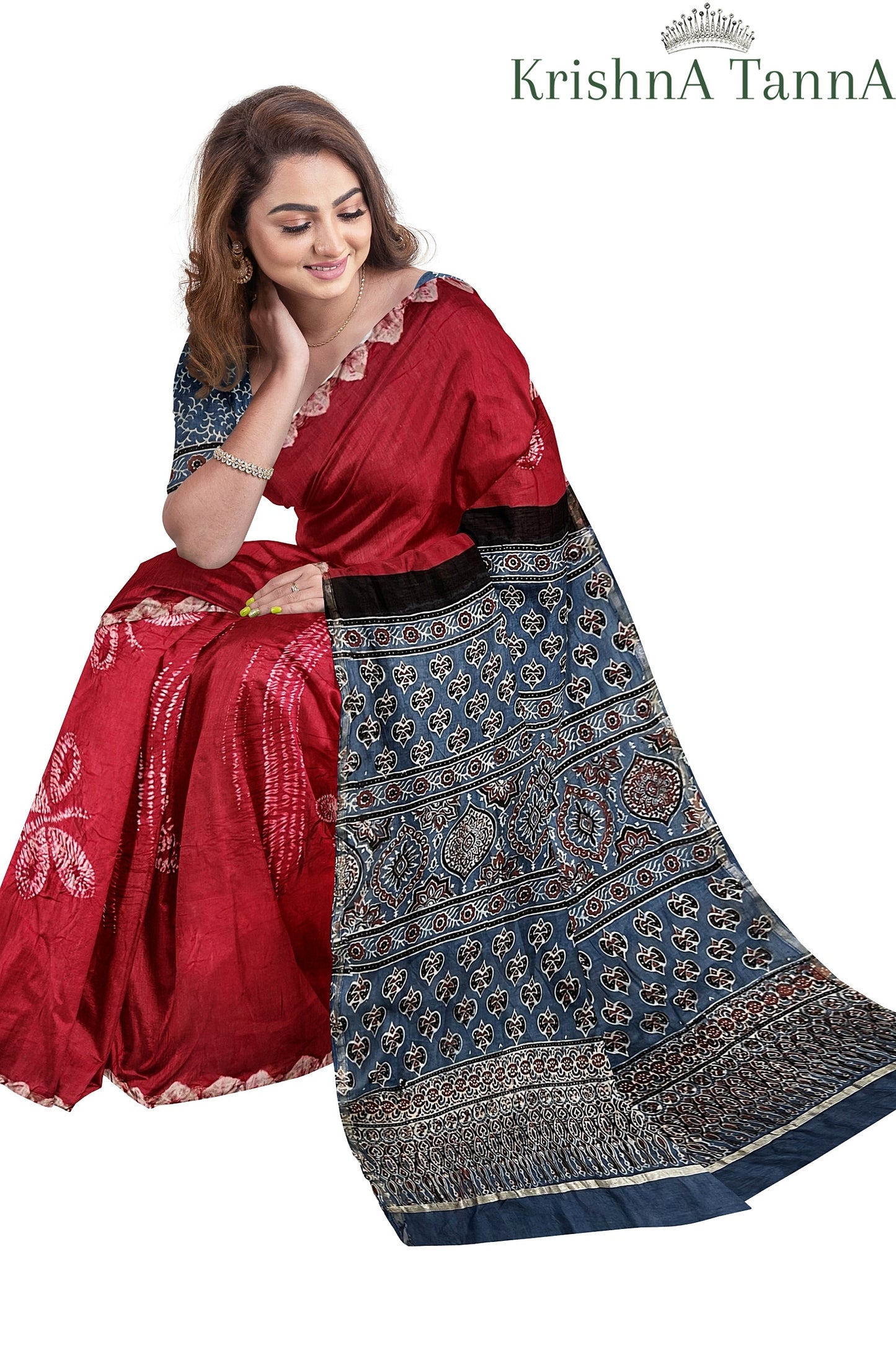 Krishna Tanna Organic Colour Hand Block Printed Cotton Ajrakh Saree