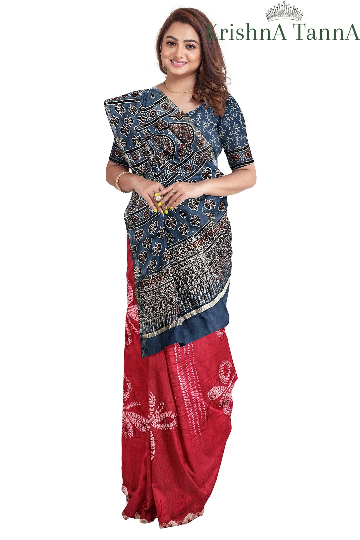 Krishna Tanna Organic Colour Hand Block Printed Cotton Ajrakh Saree