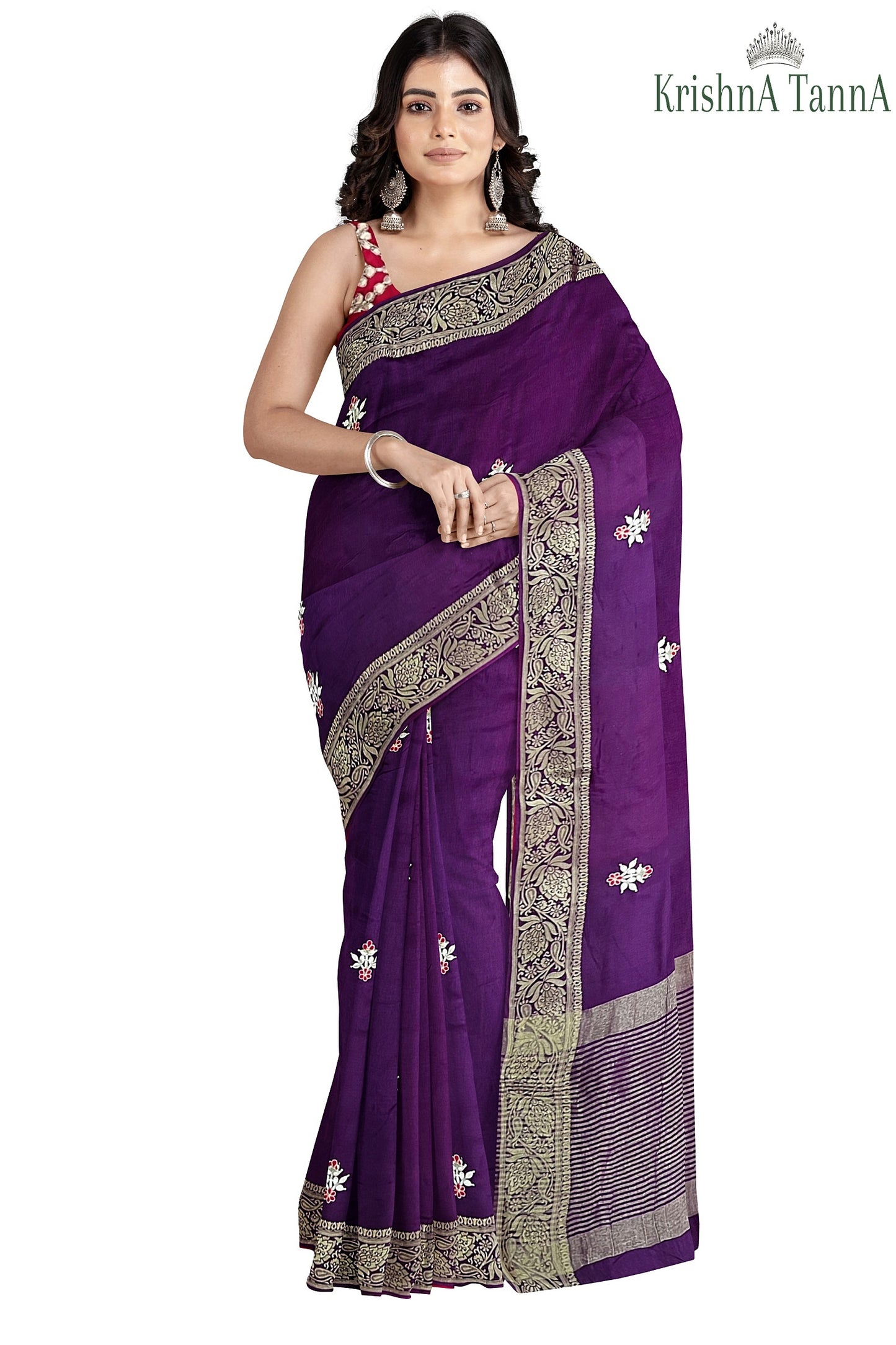 Krishna Tanna knitted Gota work Saree with knitted embroidery on Monga Chittapati - Purple