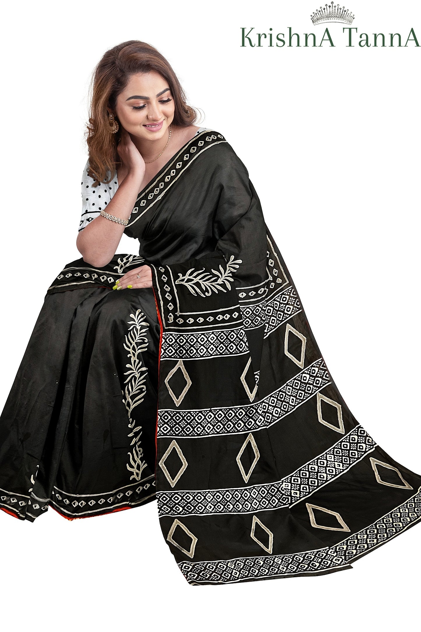 Krishna Tanna Hand Block Print with organic colours cotton Saree