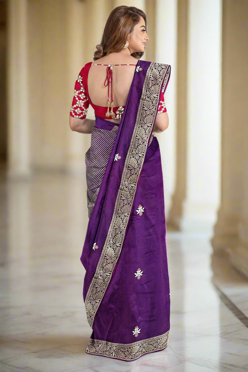 Krishna Tanna knitted Gota work Saree with knitted embroidery on Monga Chittapati - Purple