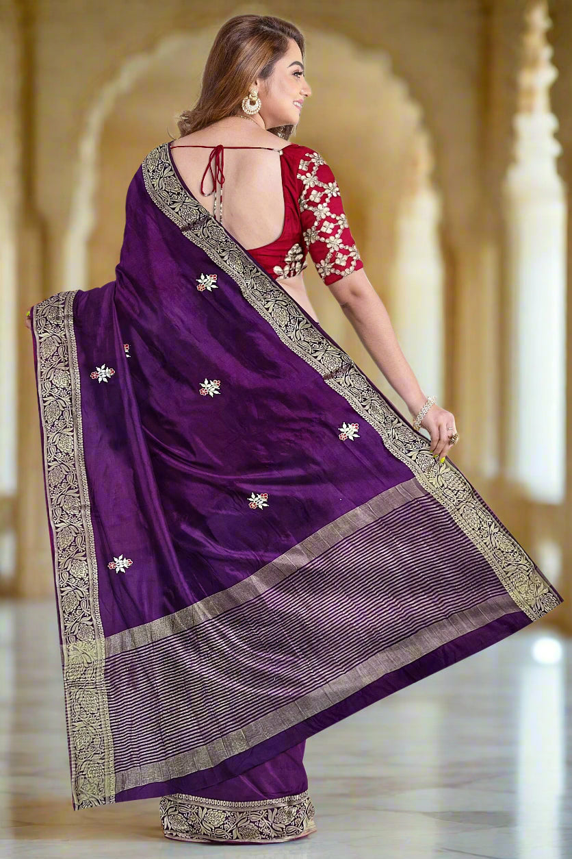 Krishna Tanna knitted Gota work Saree with knitted embroidery on Monga Chittapati - Purple