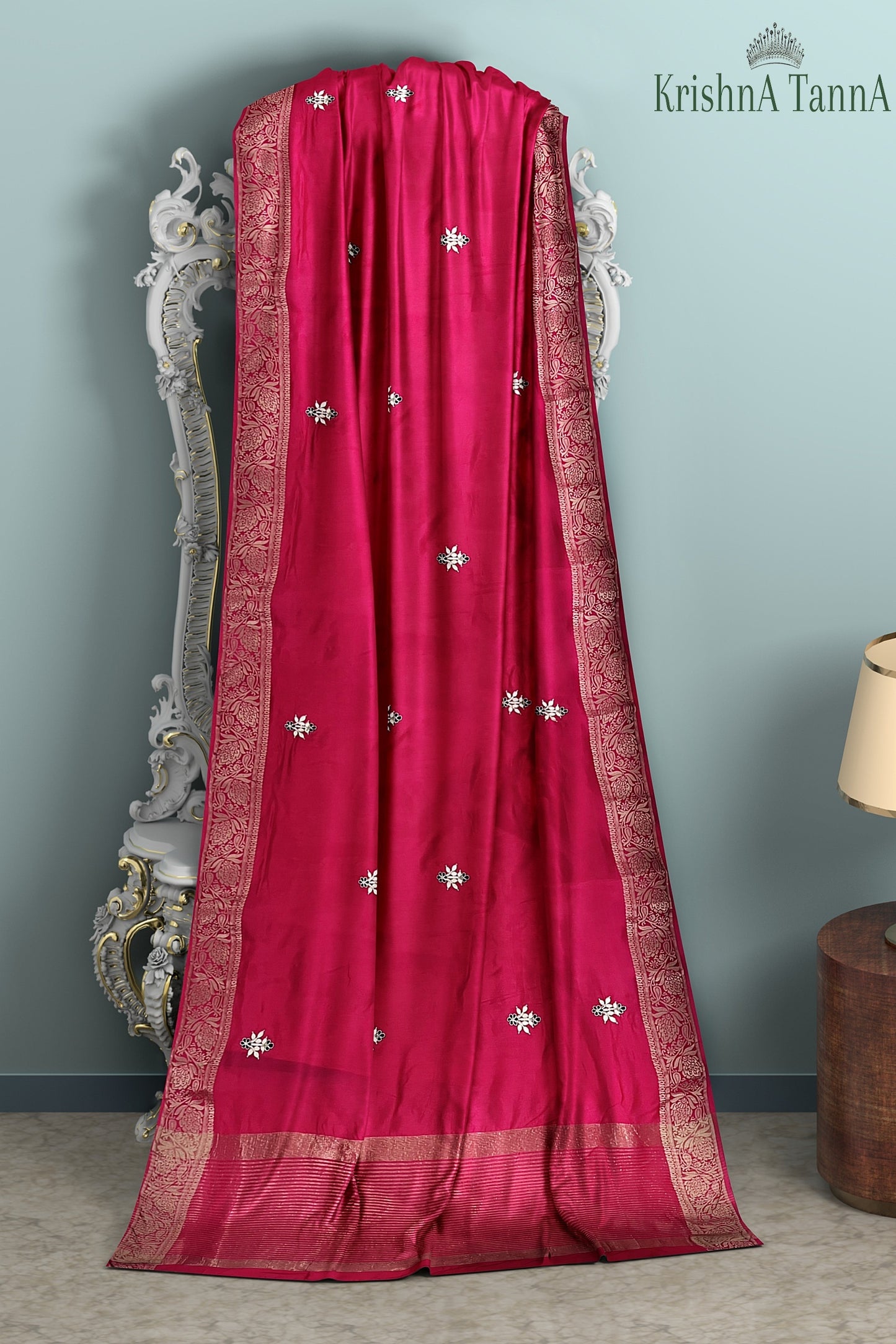 Krishna Tanna knitted Gota work Saree with knitted embroidery on Monga Chittapati - Red