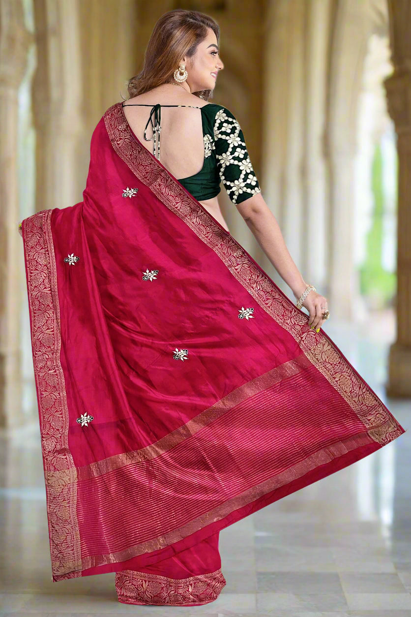 Krishna Tanna knitted Gota work Saree with knitted embroidery on Monga Chittapati - Red