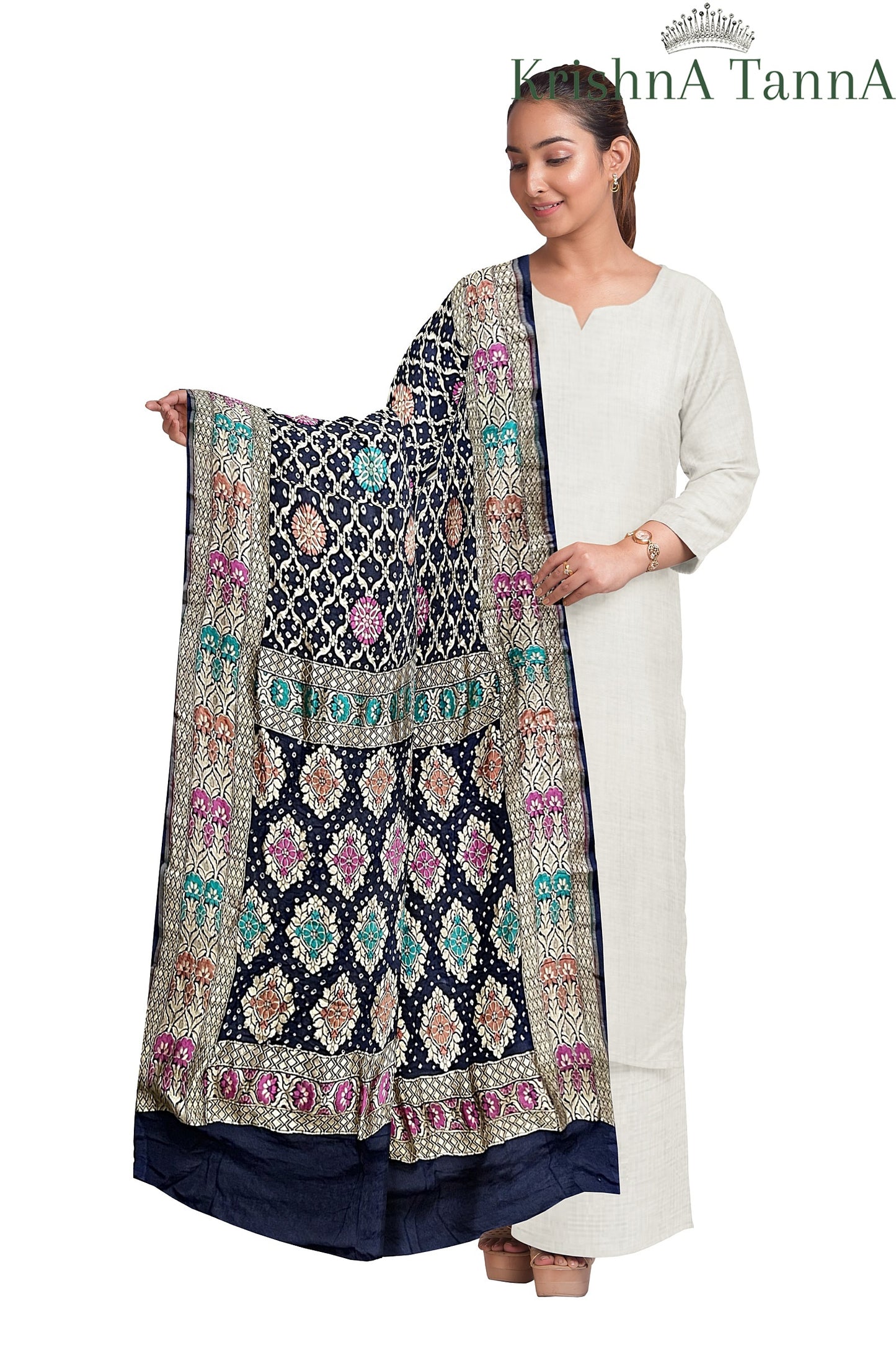 Krishna Tanna Traditonal Hand Weaved Mina Bandhani - Tie & Dye Dupatta
