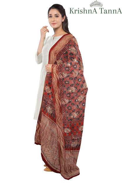 Krishna Tanna Ajrakh Dolla Silk Organic Colour Hand Block Print Dupatta
