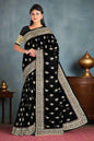 Krishna Tanna Knitted Gota Saree with knitted floral embroidery border on Blended Georgette (Black)