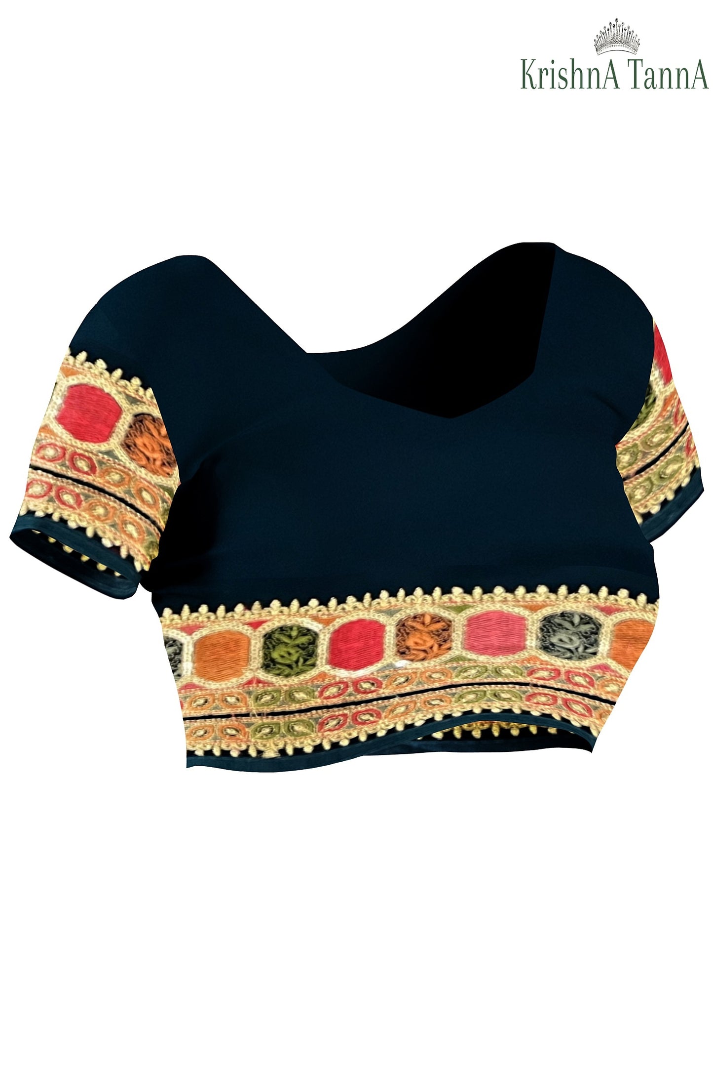 Krishna Tanna knitted floral pattern saree with colourful gota border on blended Georgette