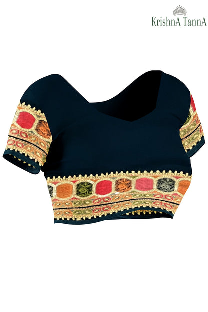 Krishna Tanna knitted floral pattern saree with colourful gota border on blended Georgette