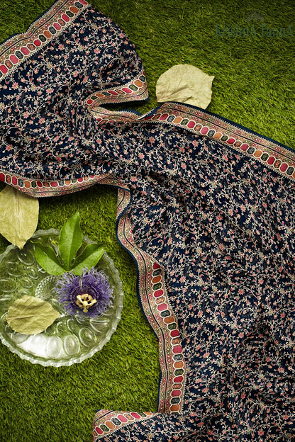 Krishna Tanna knitted floral pattern saree with colourful gota border on blended Georgette
