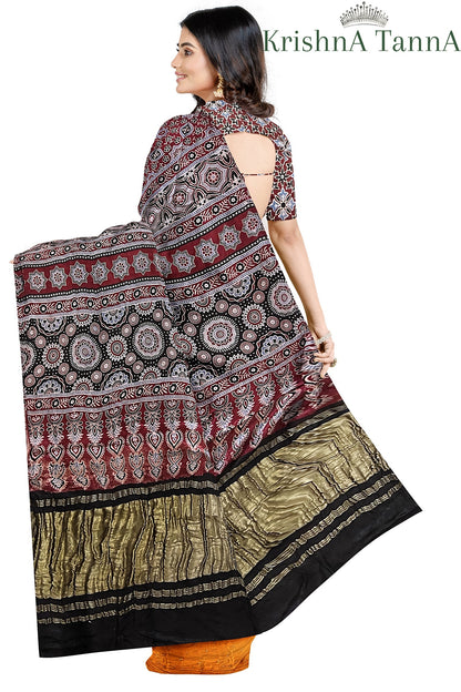 Krishna Tanna Hand Block Prints and organic colours Model Silk Ajrakh Bandhanee Saree