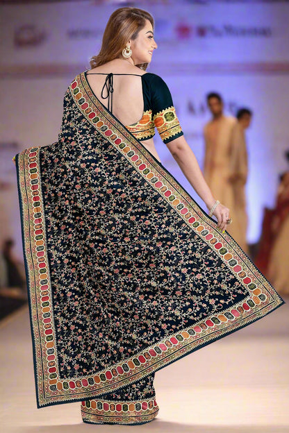 Krishna Tanna knitted floral pattern saree with colourful gota border on blended Georgette
