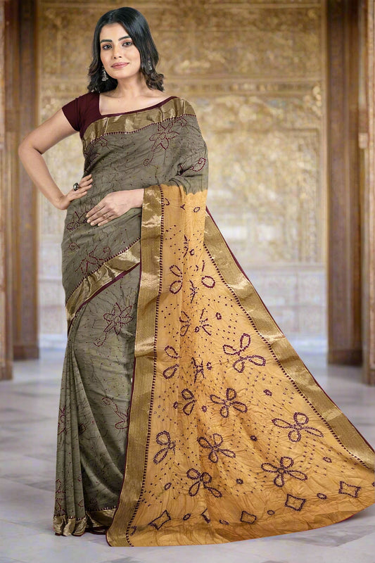 Krishna Tanna Traditional Indian Hand Weaved Cotton Jankar Bandhani - Tye & Die Saree