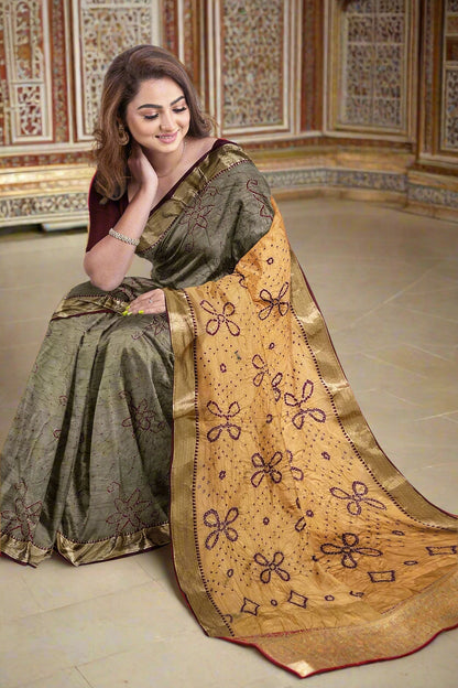 Krishna Tanna Traditional Indian Hand Weaved Cotton Jankar Bandhani - Tye & Die Saree