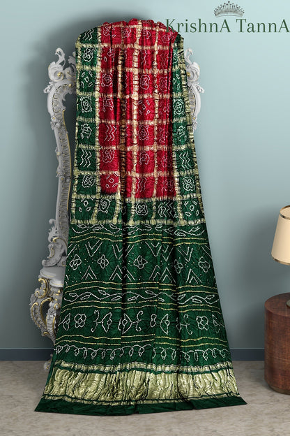 Krishna Tanna Traditional Indian Hand Weaved Gajji Silk Gharchoda Bandhani - Tye & Die Saree
