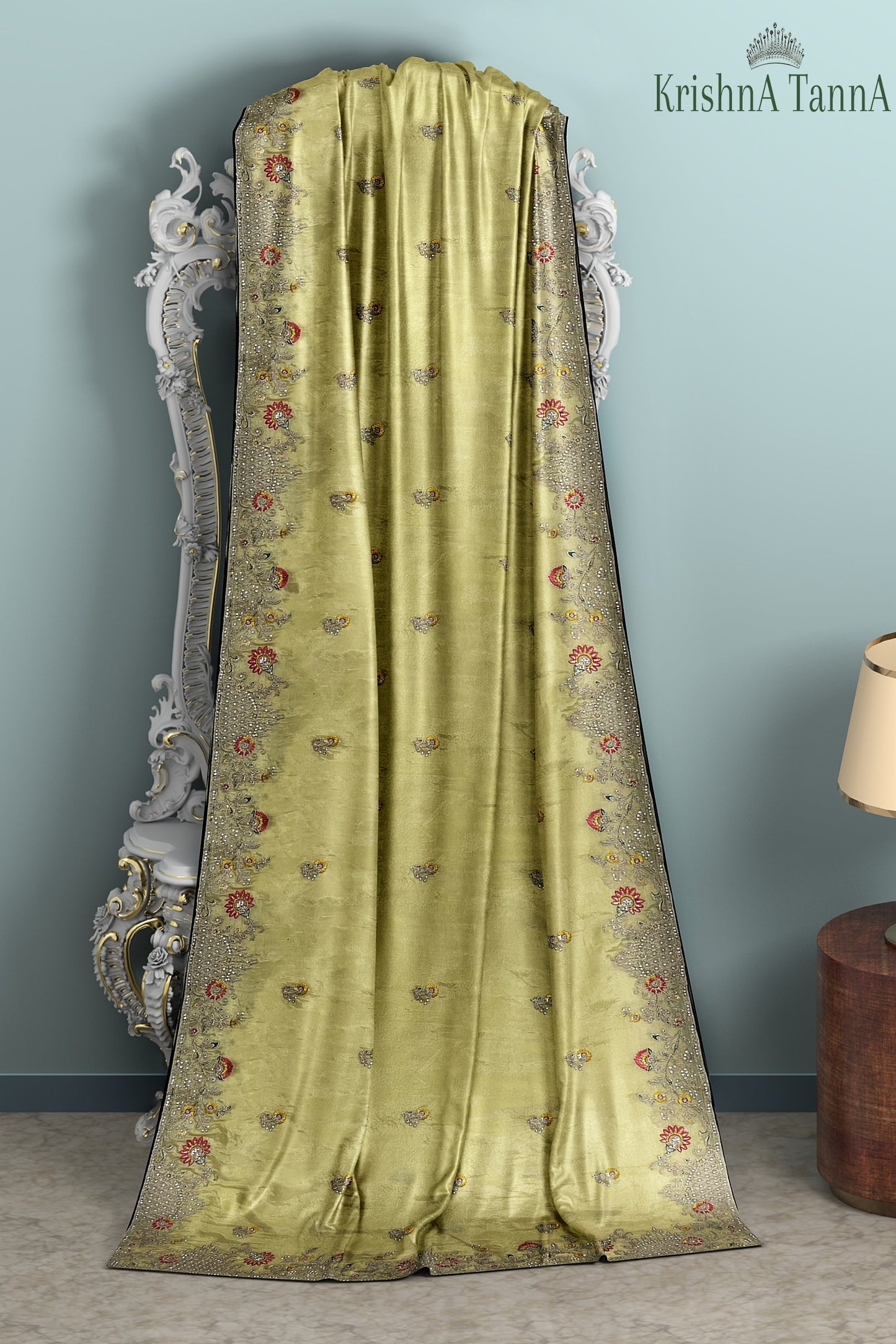 Krishna Tanna Gota work saree on blended georgette with Zardozi embroidery border (Yellow)