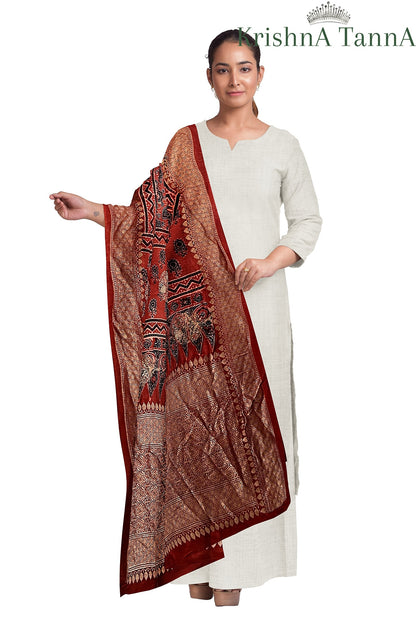 Krishna Tanna Ajrakh Dolla Silk Organic Colour Hand Block Print Dupatta