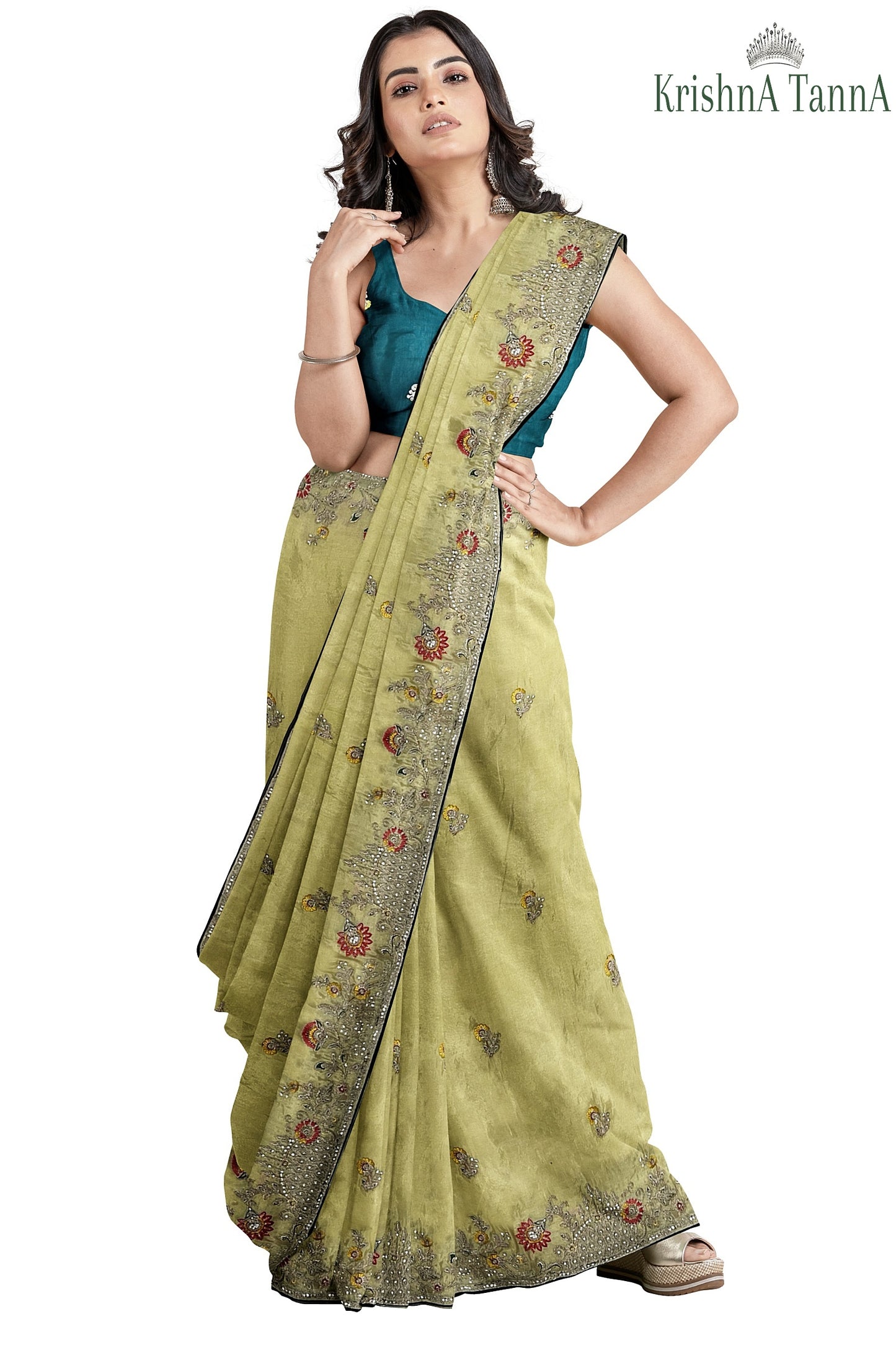 Krishna Tanna Gota work saree on blended georgette with Zardozi embroidery border (Yellow)