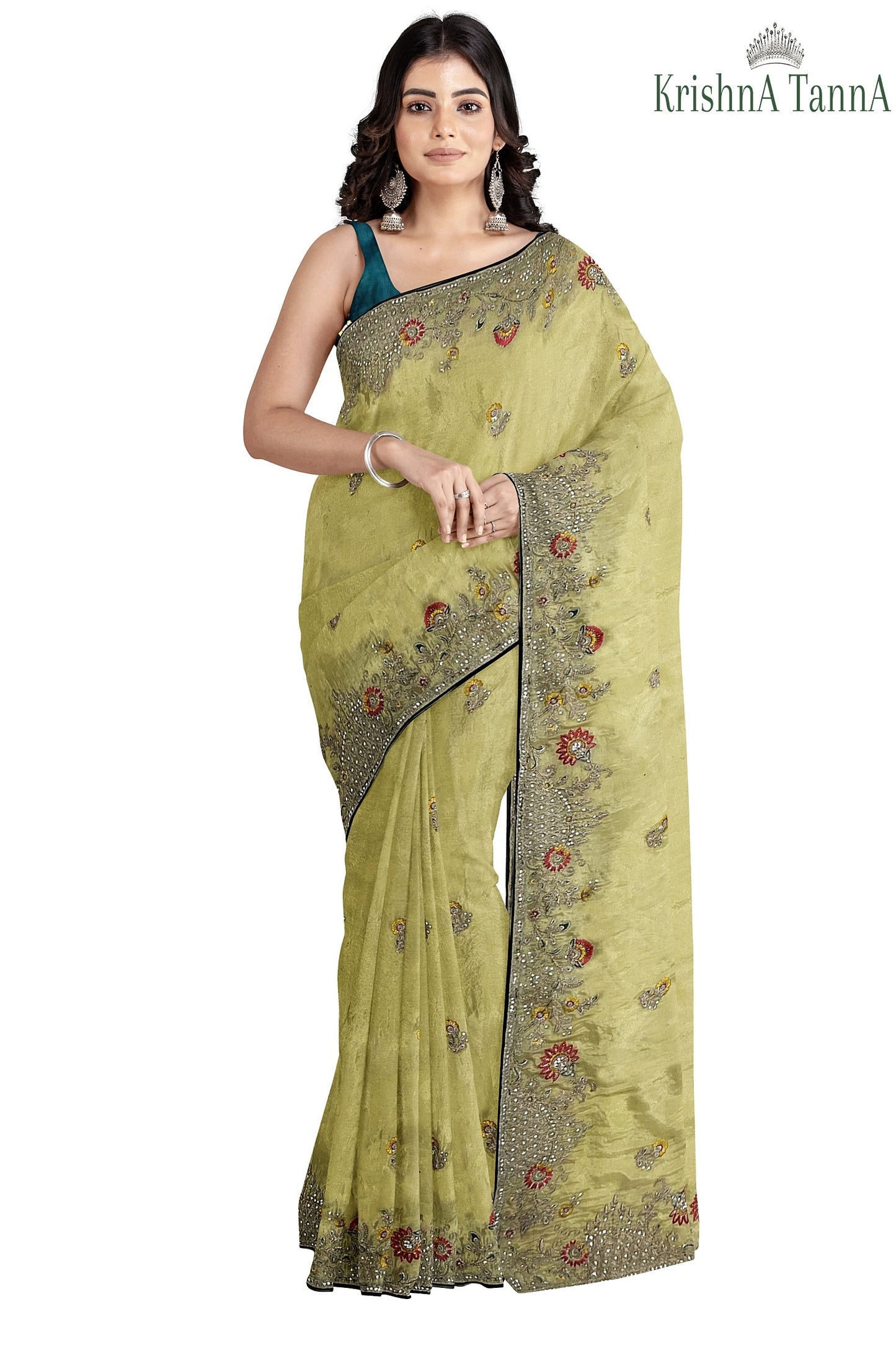 Krishna Tanna Gota work saree on blended georgette with Zardozi embroidery border (Yellow)
