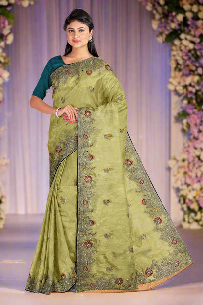 Krishna Tanna Gota work saree on blended georgette with Zardozi embroidery border (Yellow)