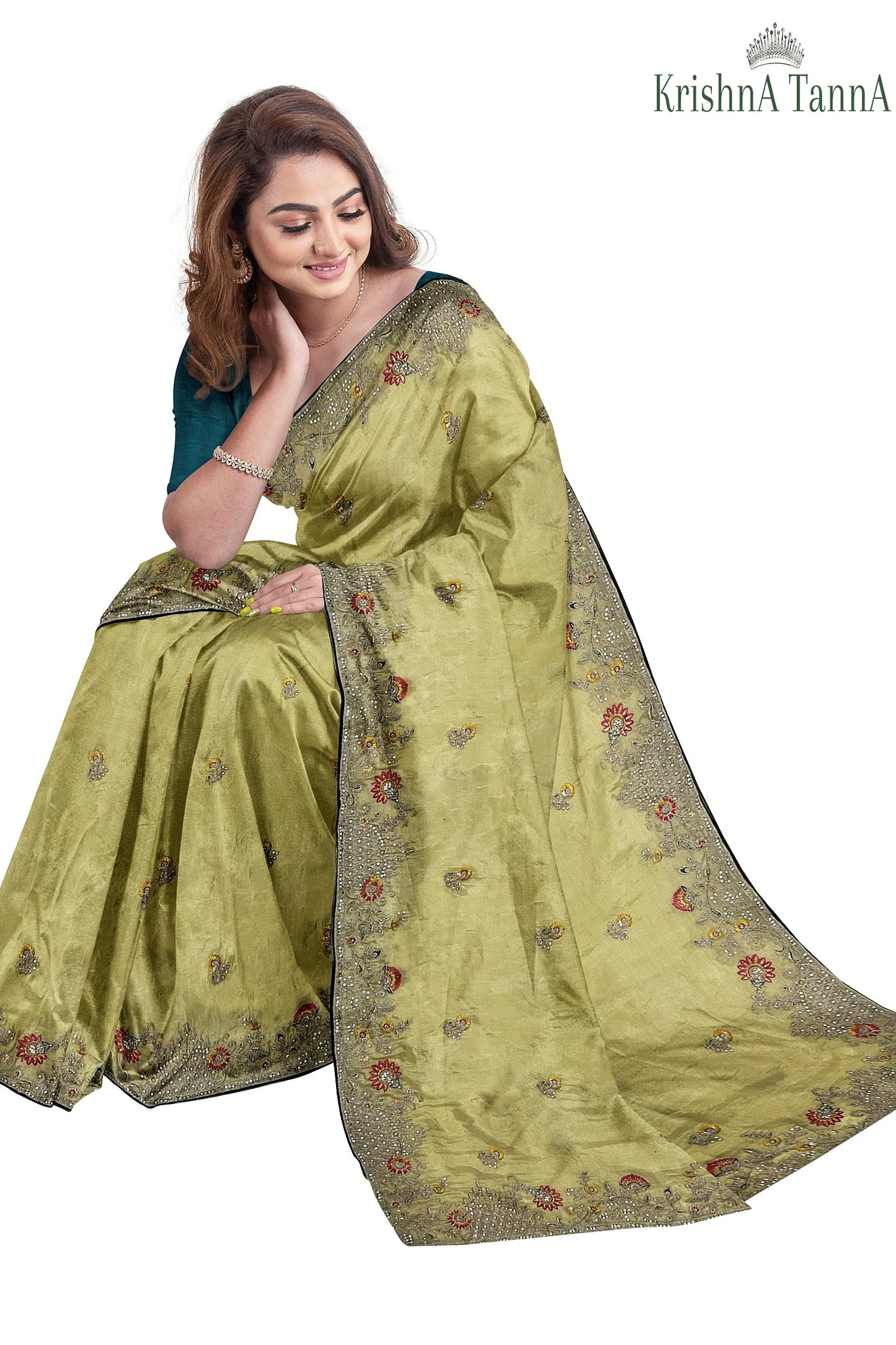 Krishna Tanna Gota work saree on blended georgette with Zardozi embroidery border (Yellow)