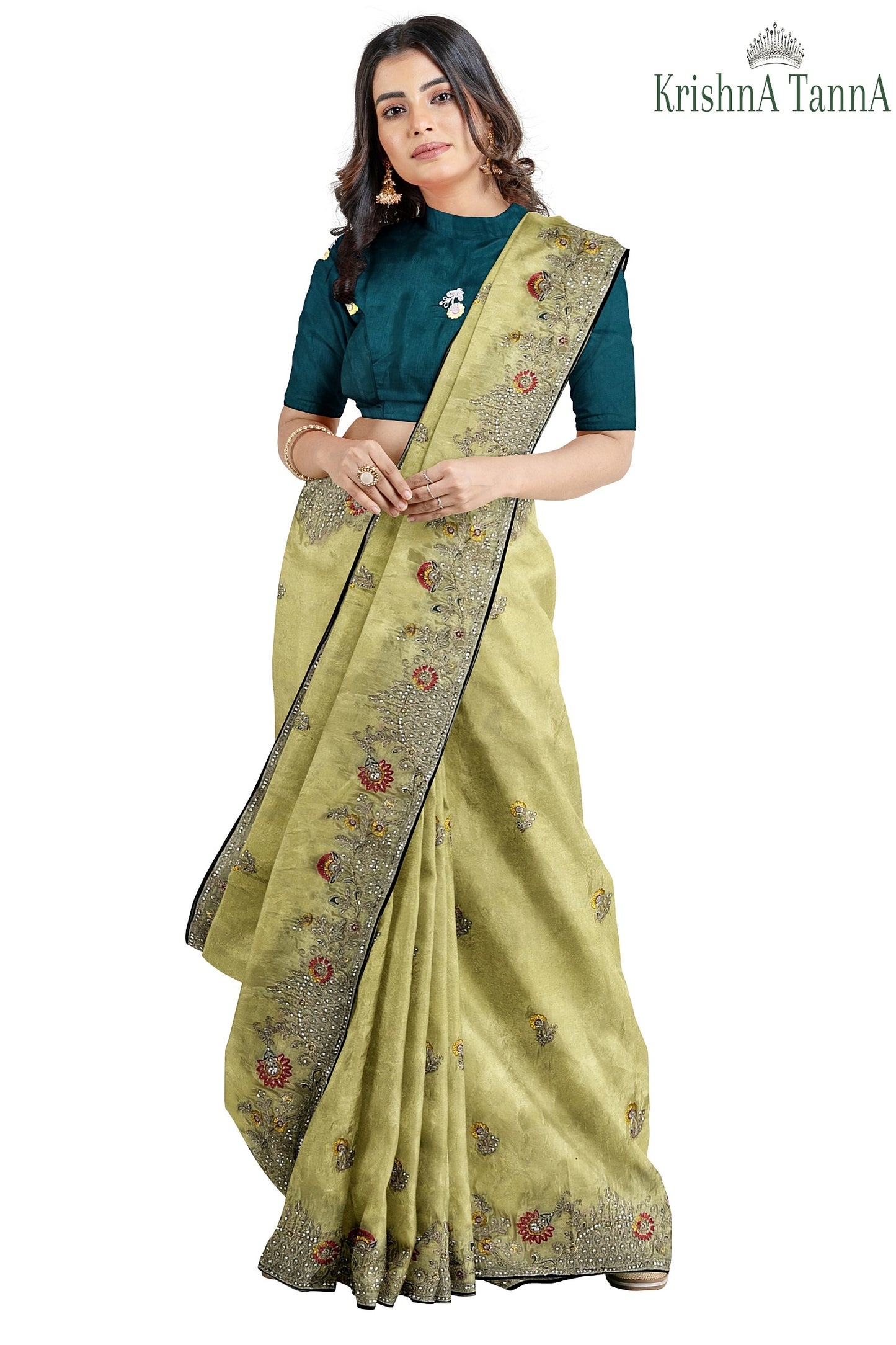 Krishna Tanna Gota work saree on blended georgette with Zardozi embroidery border (Yellow)