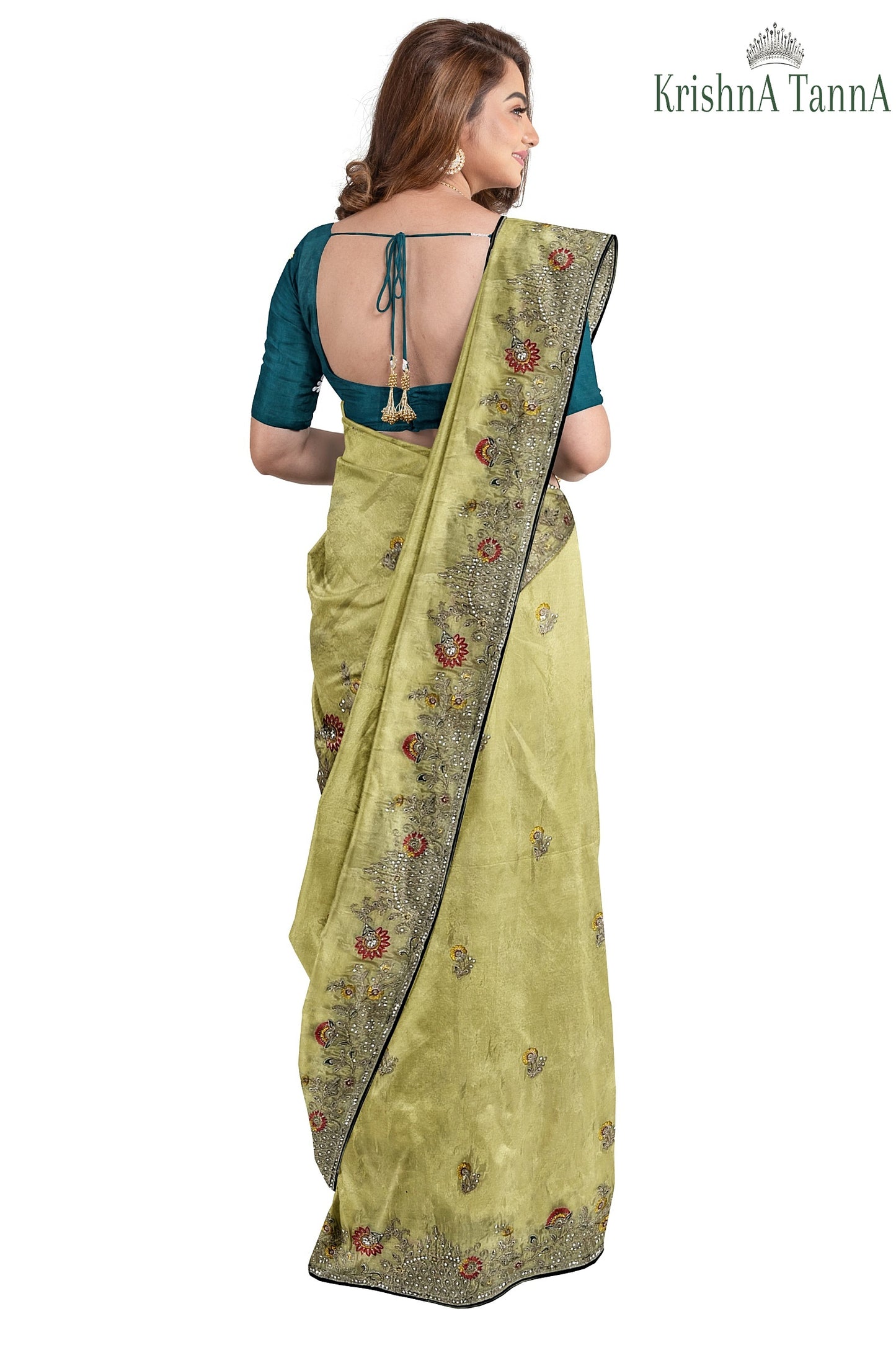 Krishna Tanna Gota work saree on blended georgette with Zardozi embroidery border (Yellow)
