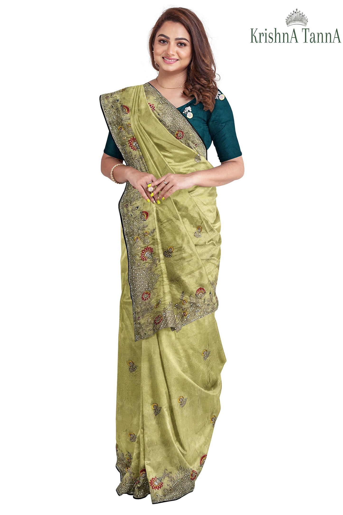 Krishna Tanna Gota work saree on blended georgette with Zardozi embroidery border (Yellow)