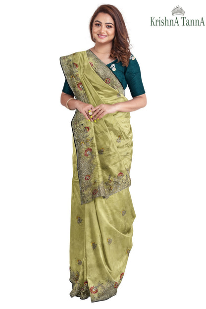 Krishna Tanna Gota work saree on blended georgette with Zardozi embroidery border (Yellow)