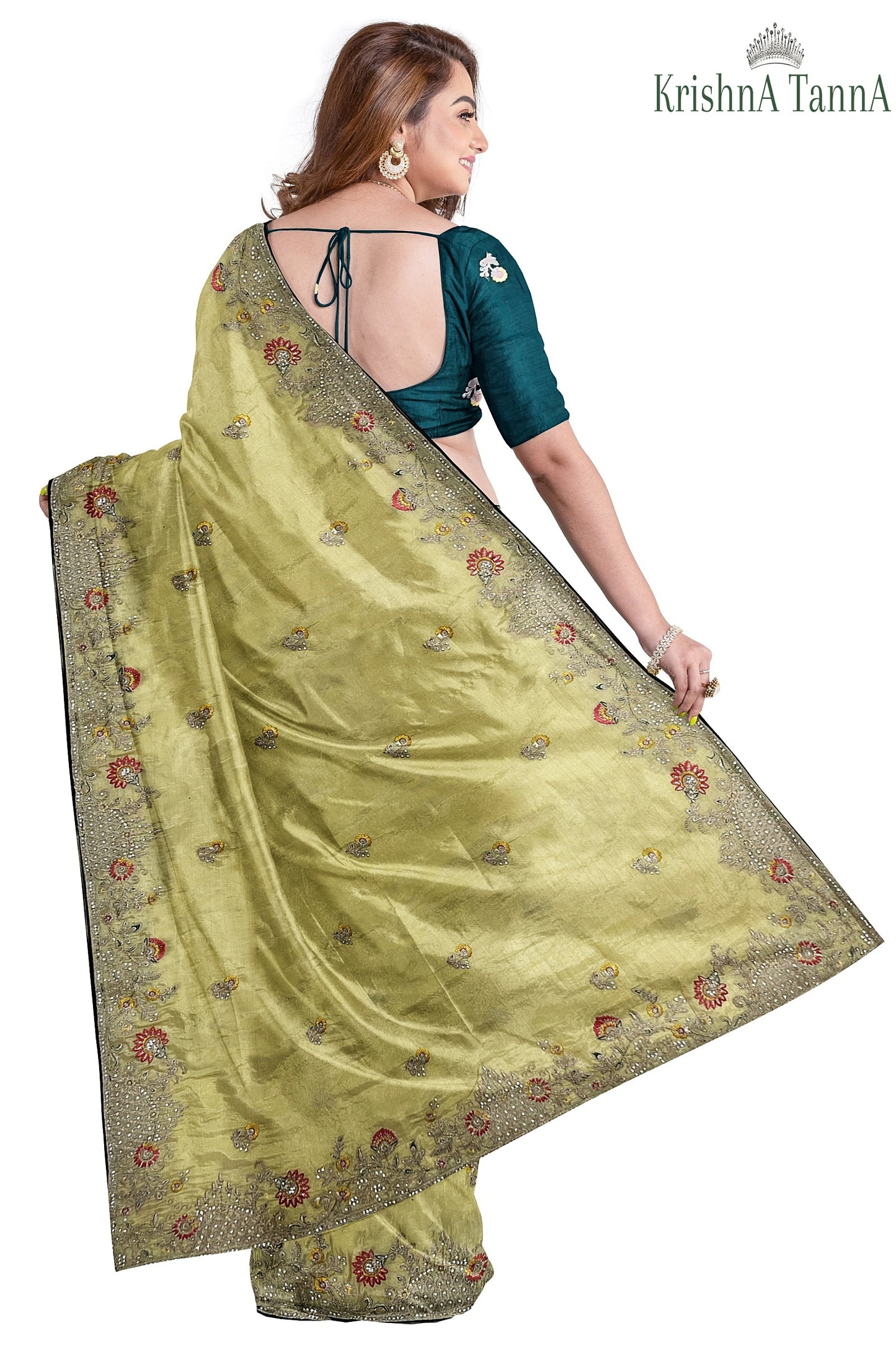 Krishna Tanna Gota work saree on blended georgette with Zardozi embroidery border (Yellow)