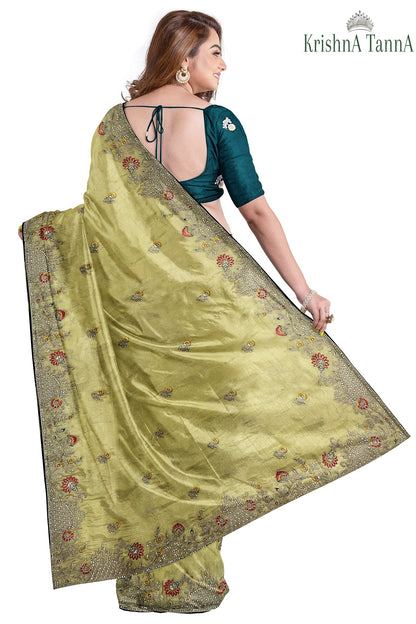Krishna Tanna Gota work saree on blended georgette with Zardozi embroidery border (Yellow)