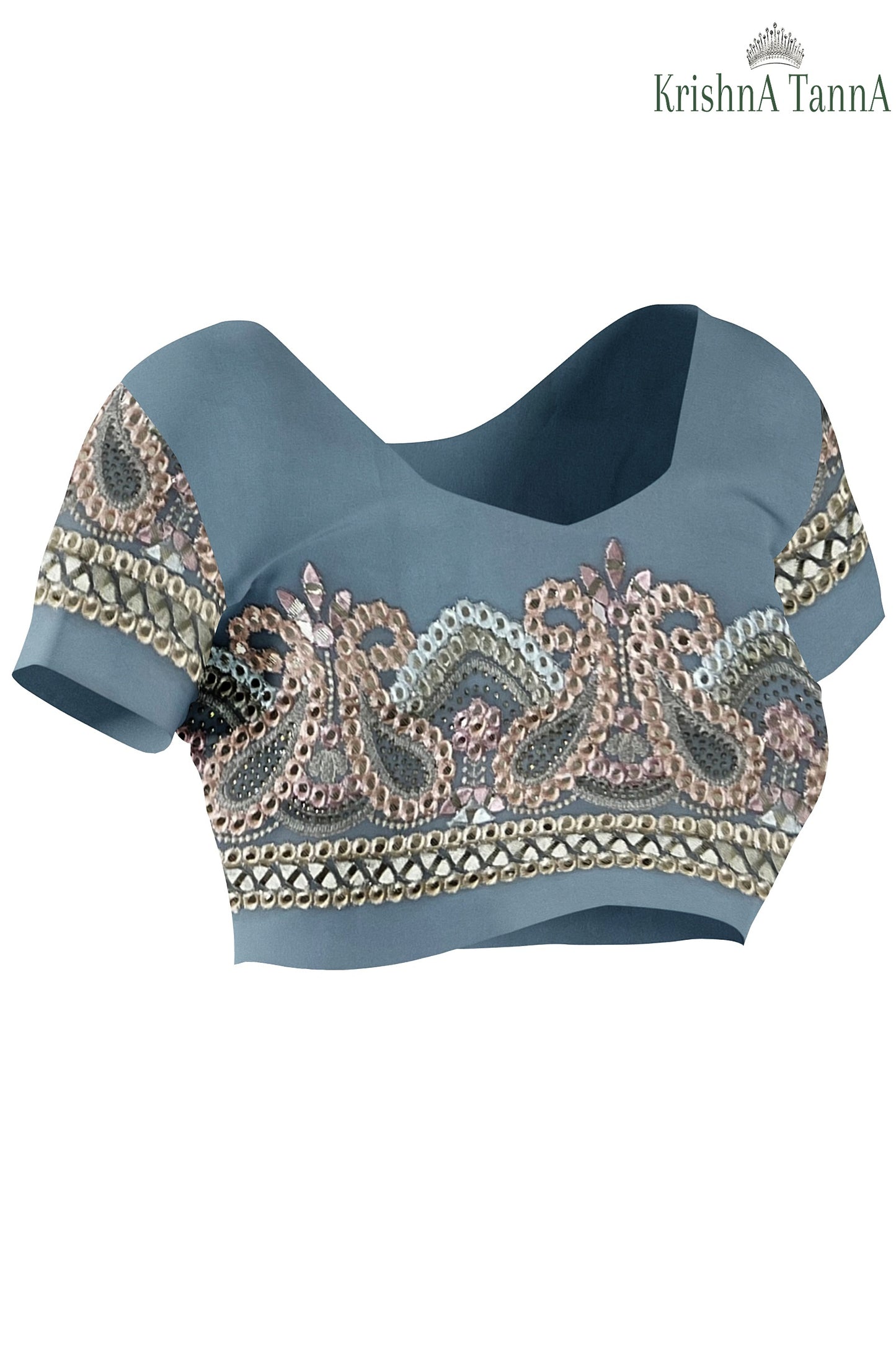 Krishna Tanna Gota work on blended Georgette Saree with stone work embroidery border - Blue