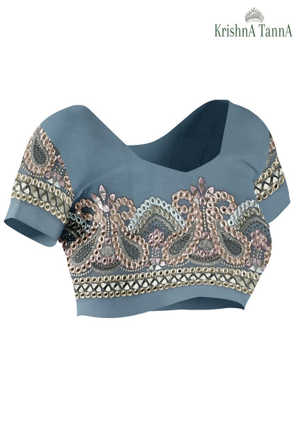 Krishna Tanna Gota work on blended Georgette Saree with stone work embroidery border - Blue