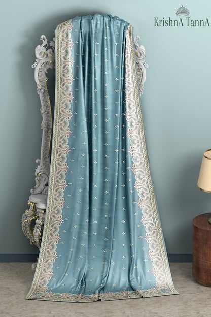 Krishna Tanna Gota work on blended Georgette Saree with stone work embroidery border - Blue