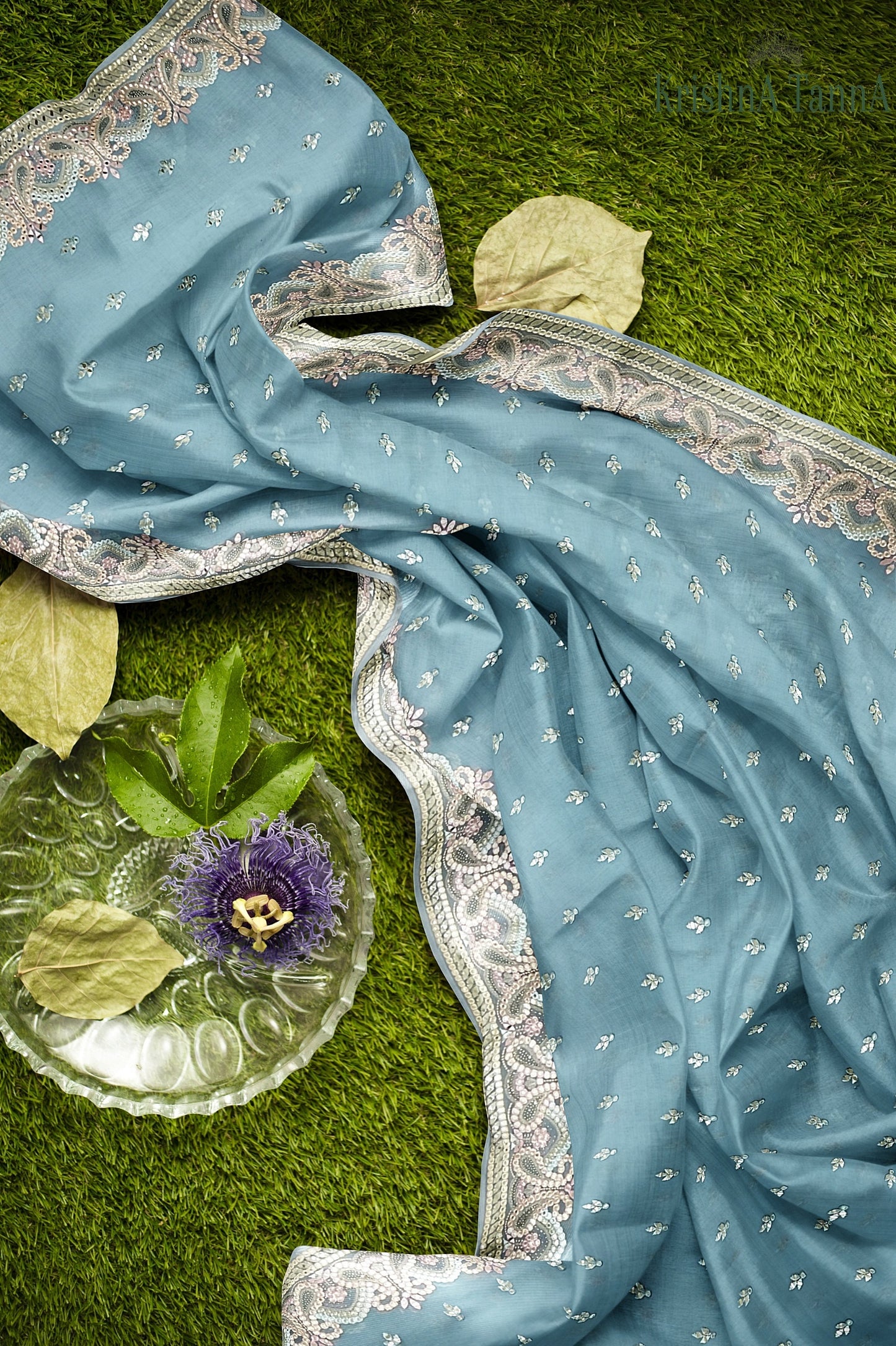 Krishna Tanna Gota work on blended Georgette Saree with stone work embroidery border - Blue