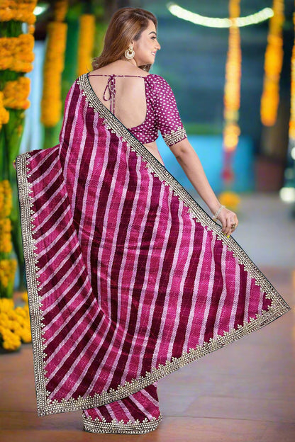 Krishna Tanna Leheriya Sequence Gota Work Border Saree (Dark Pink)
