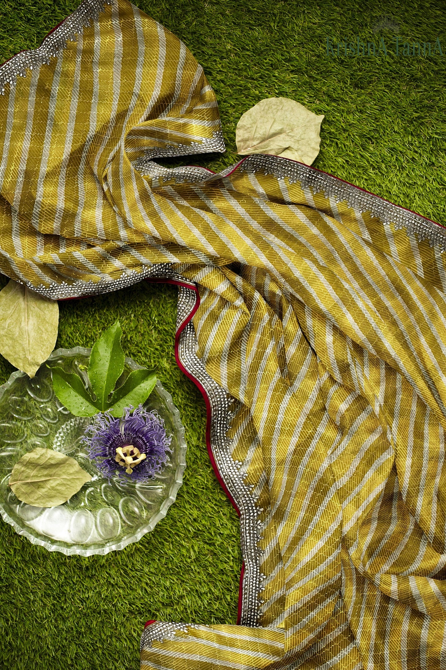 Krishna Tanna Leheriya Sequence Gota Work Border Saree (Yellow)