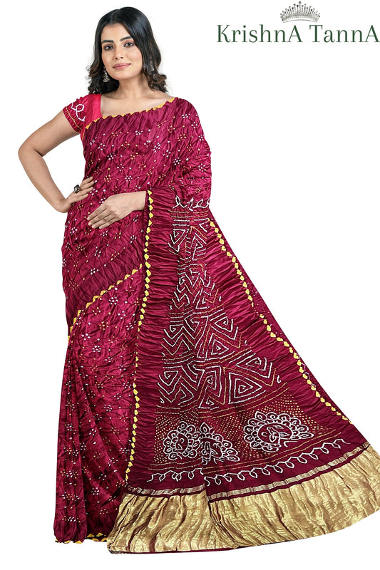 Krishna Tanna Gajji Silk Bandhani - Tye & Die Saree with Kangan Border and Blouse