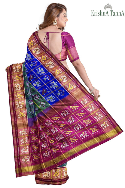Krishna Tanna Hand Woven Rajkot Patola Pure Silk Three Shades Zari Checks Saree