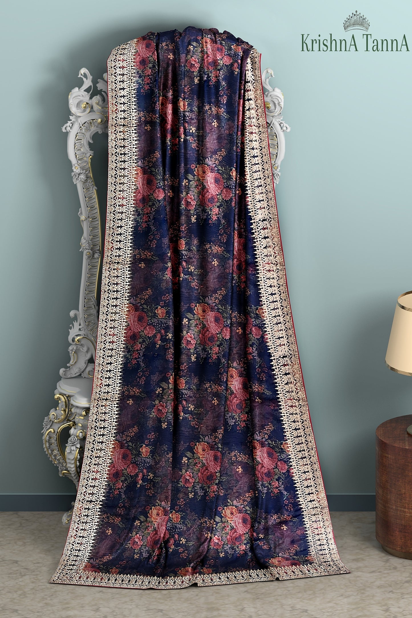 Krishna Tanna Floral Prints with Sequins Saree with knitted embroidery on organza tissue