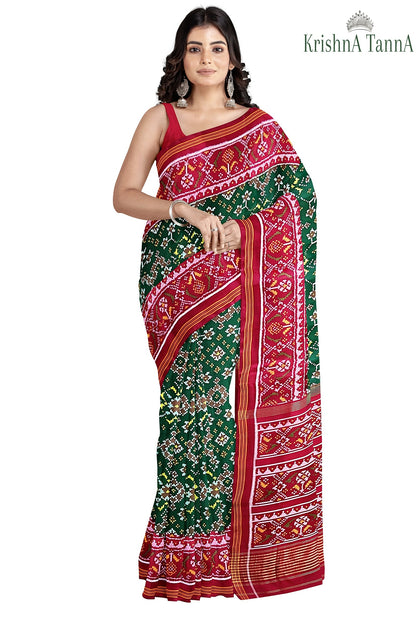 Krishna Tanna Hand Weaved Patan Patola Pure Silk Semi Ikat Manek Chowk Saree