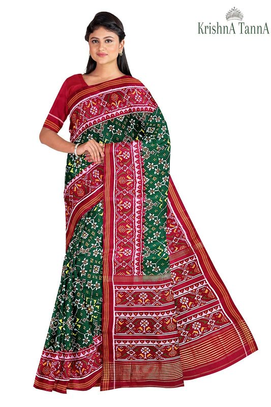 Krishna Tanna Hand Weaved Patan Patola Pure Silk Semi Ikat Manek Chowk Saree