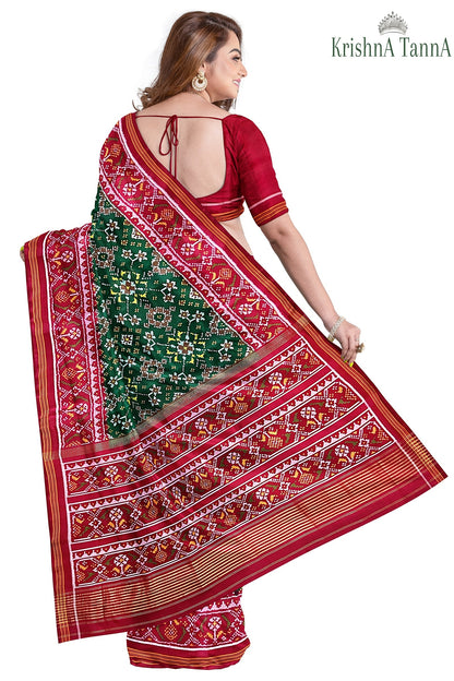 Krishna Tanna Hand Weaved Patan Patola Pure Silk Semi Ikat Manek Chowk Saree