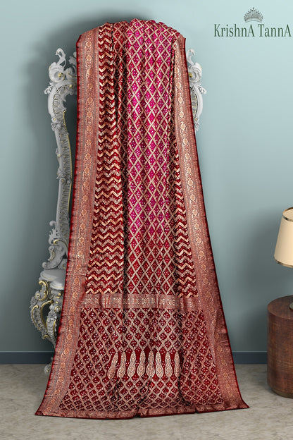 Krishna Tanna Hand Weaved Georgette Zari Jungla Bandhani - Tie & Dye Saree