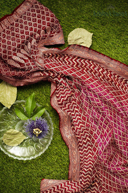 Krishna Tanna Hand Weaved Georgette Zari Jungla Bandhani - Tie & Dye Saree