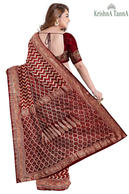 Krishna Tanna Hand Weaved Georgette Zari Jungla Bandhani - Tie & Dye Saree