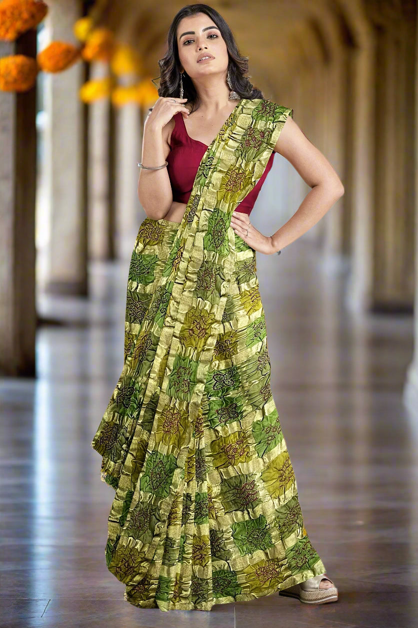 Krishna Tanna Hand Weaved Gajji Silk Multi Gharchoda Bandhani - Tie & Dye Saree