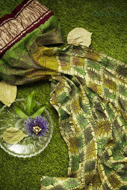 Krishna Tanna Hand Weaved Gajji Silk Multi Gharchoda Bandhani - Tie & Dye Saree