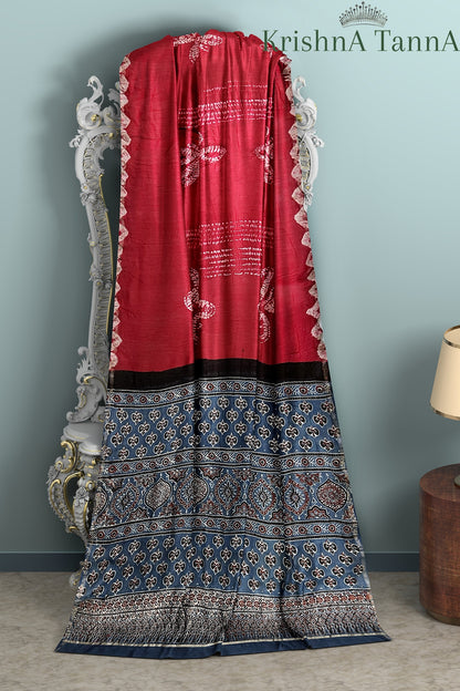 Krishna Tanna Organic Colour Hand Block Printed Cotton Ajrakh Saree