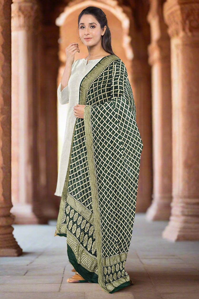 Krishna Tanna Traditonal Hand Weaved Nim Jungla Bandhani - Tie & Dye Dupatta
